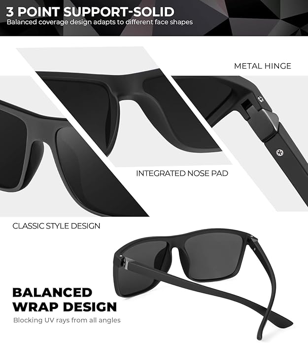KALIYADI Polarized Sunglasses for Men and Women, Mens Sun Glasses with UV Protection for Driving Fishing Golf (3 Packs)